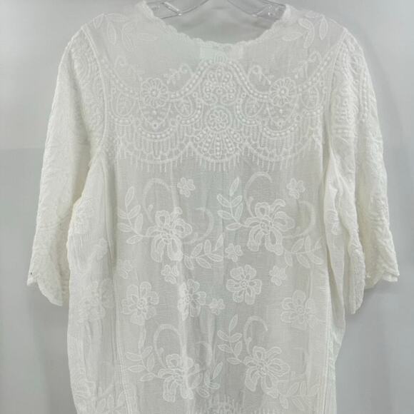 Kindred Boho Embroidered Kimono Coverup Sz L White Open Front Flutter Scallop - Picture 6 of 7